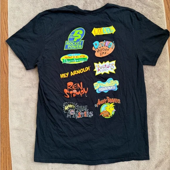 Nickelodeon Men’s Retro Cartoon Graphic Black Tee Rocket Power Rugrats - Large - Picture 2 of 7